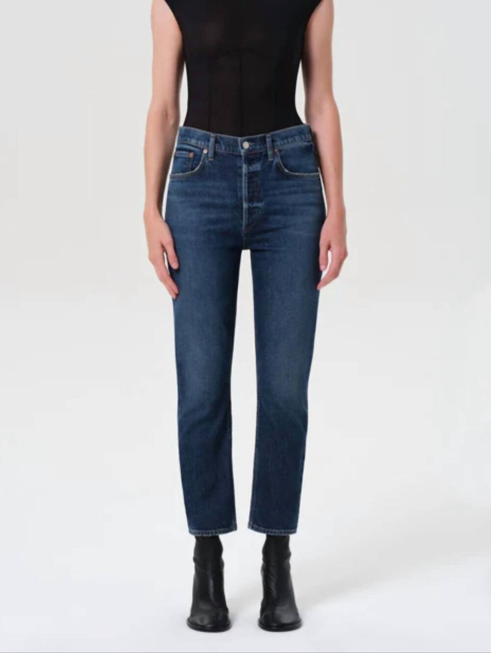 AGOLDE Riley Long High Rise Straight Jeans Dark Indigo Size 24